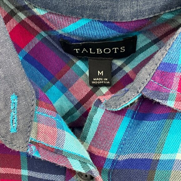 Talbots Women's Medium Plaid Button-Down Shirt - Picture 3 of 6